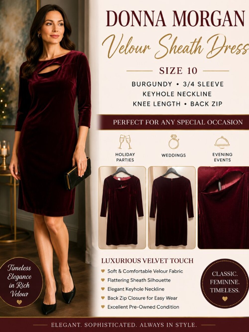 Donna Morgan Women's Burgundy Velvet Sheath Dress